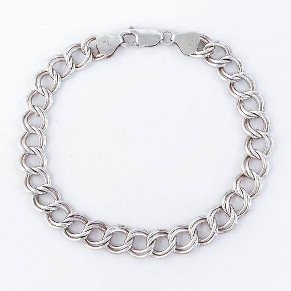 Vintage Italy QGI Sterling Silver 925 Double Curb Link Bracelet 8" - Picture 3 of 5